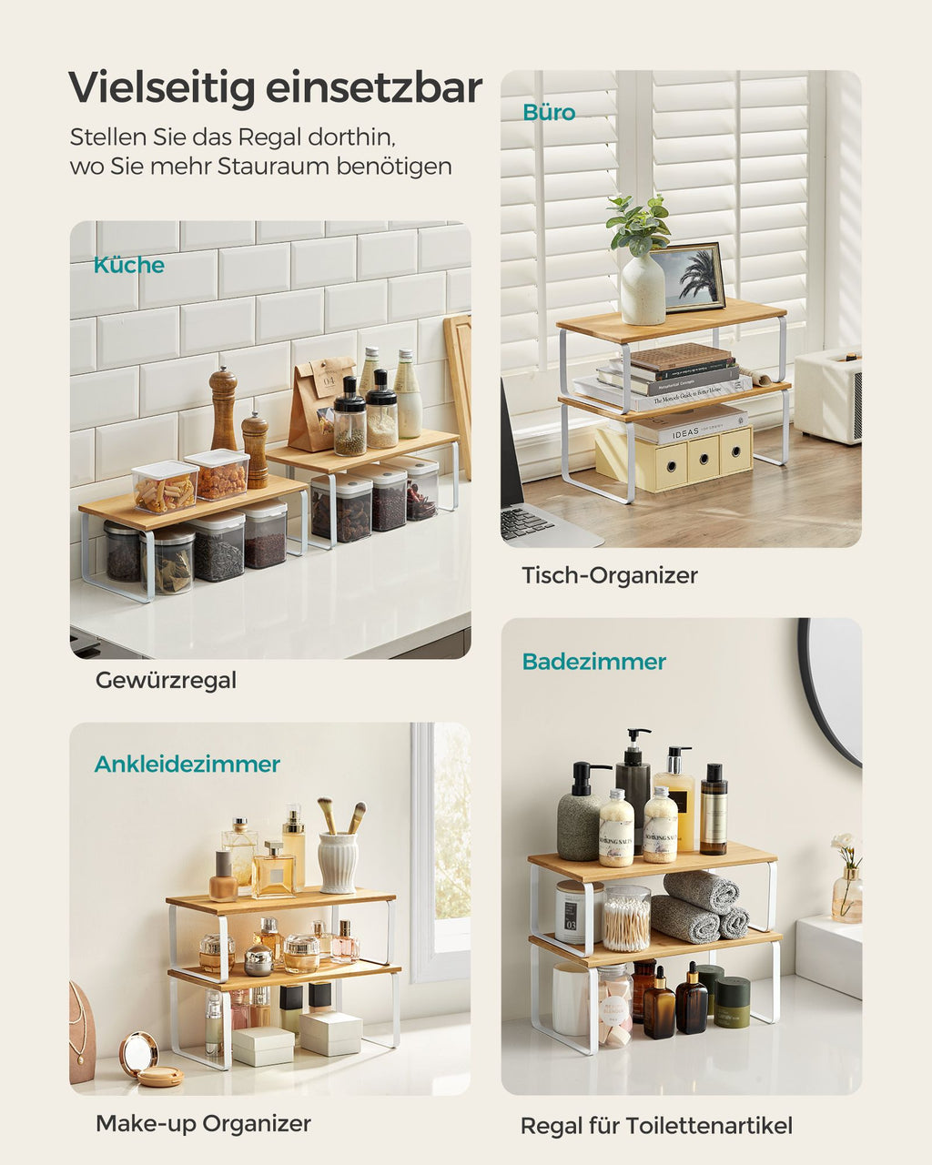 Küchen-Organizer 2er Set erweiterbar stapelbar wolkenweiß-naturbeige