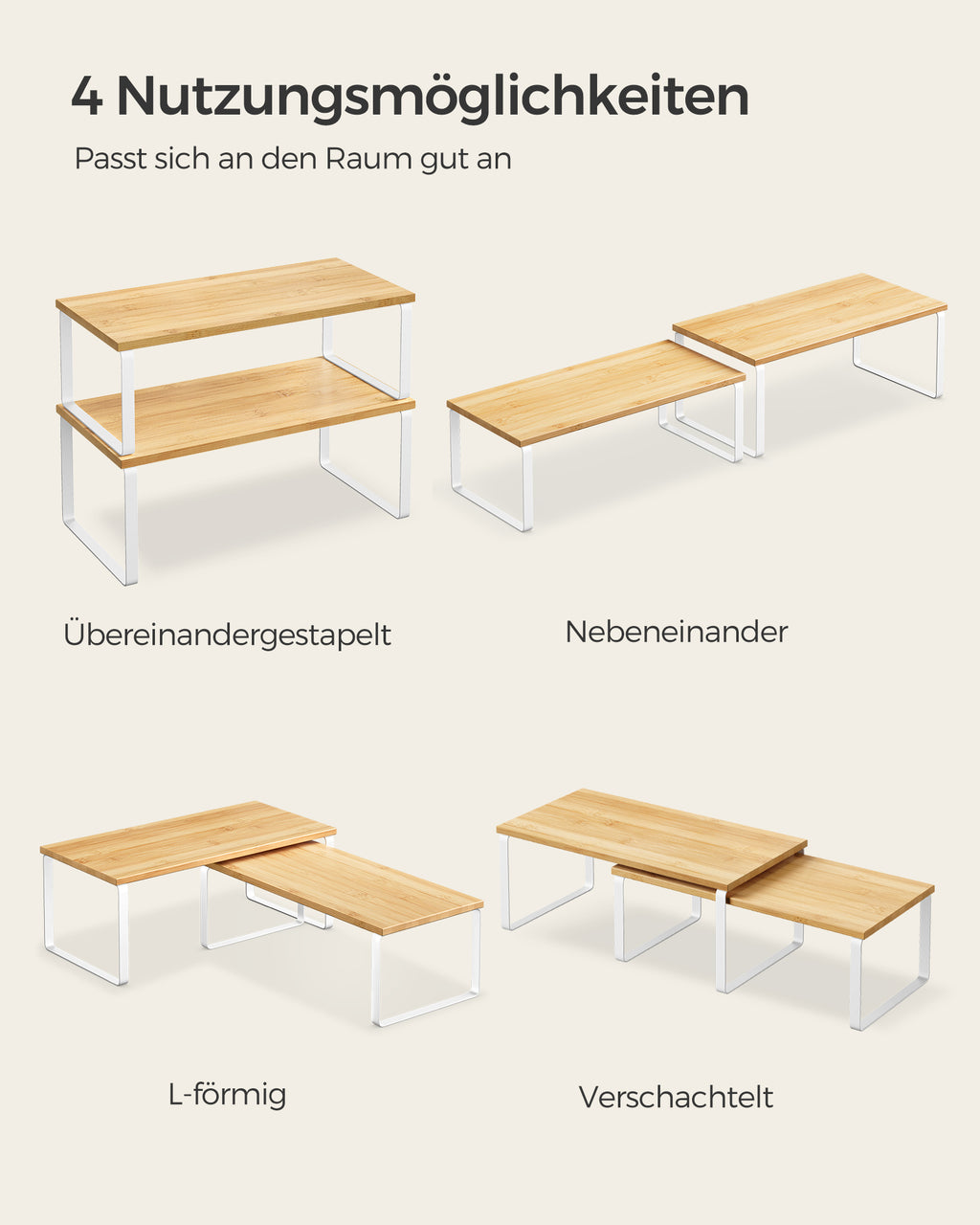 Küchen-Organizer 2er Set erweiterbar stapelbar wolkenweiß-naturbeige
