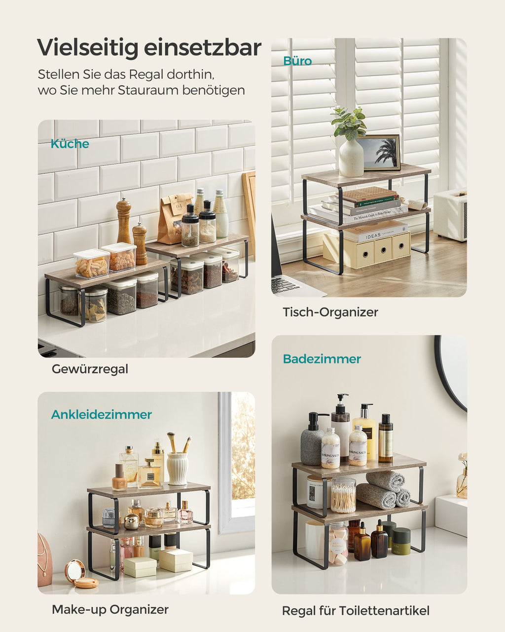 Gewürzregal 2er Set aus Metall und Holzwerkstoff