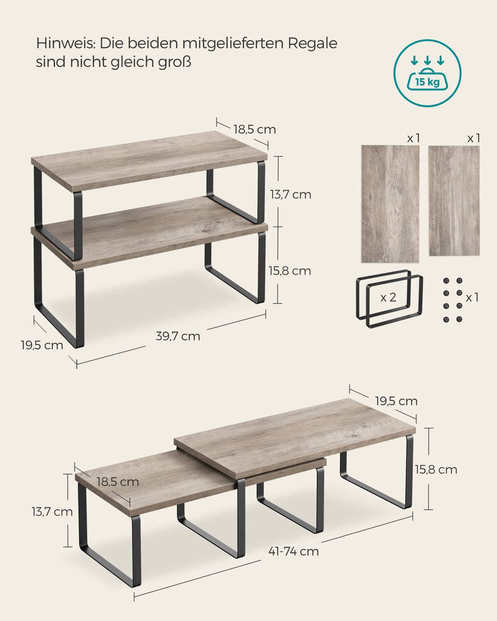 Gewürzregal 2er Set aus Metall und Holzwerkstoff