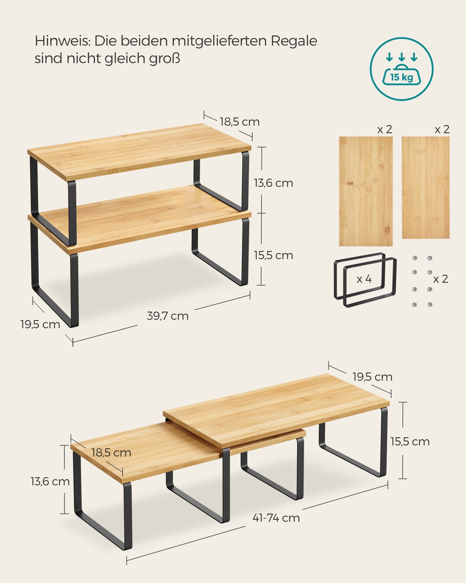 Gewürzregal 4er Set stapelbar tintenschwarz-naturbeige