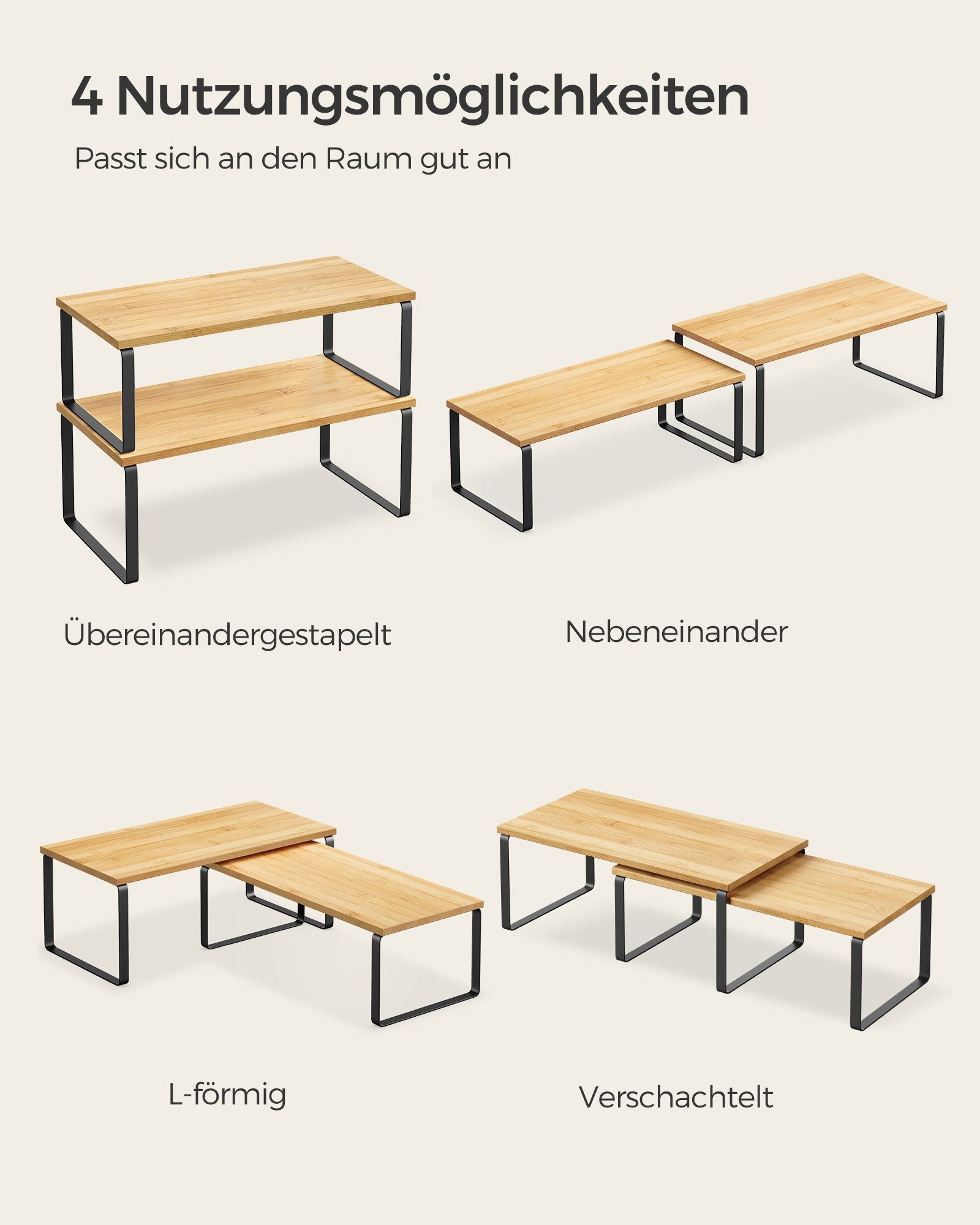 Gewürzregal 4er Set stapelbar tintenschwarz-naturbeige