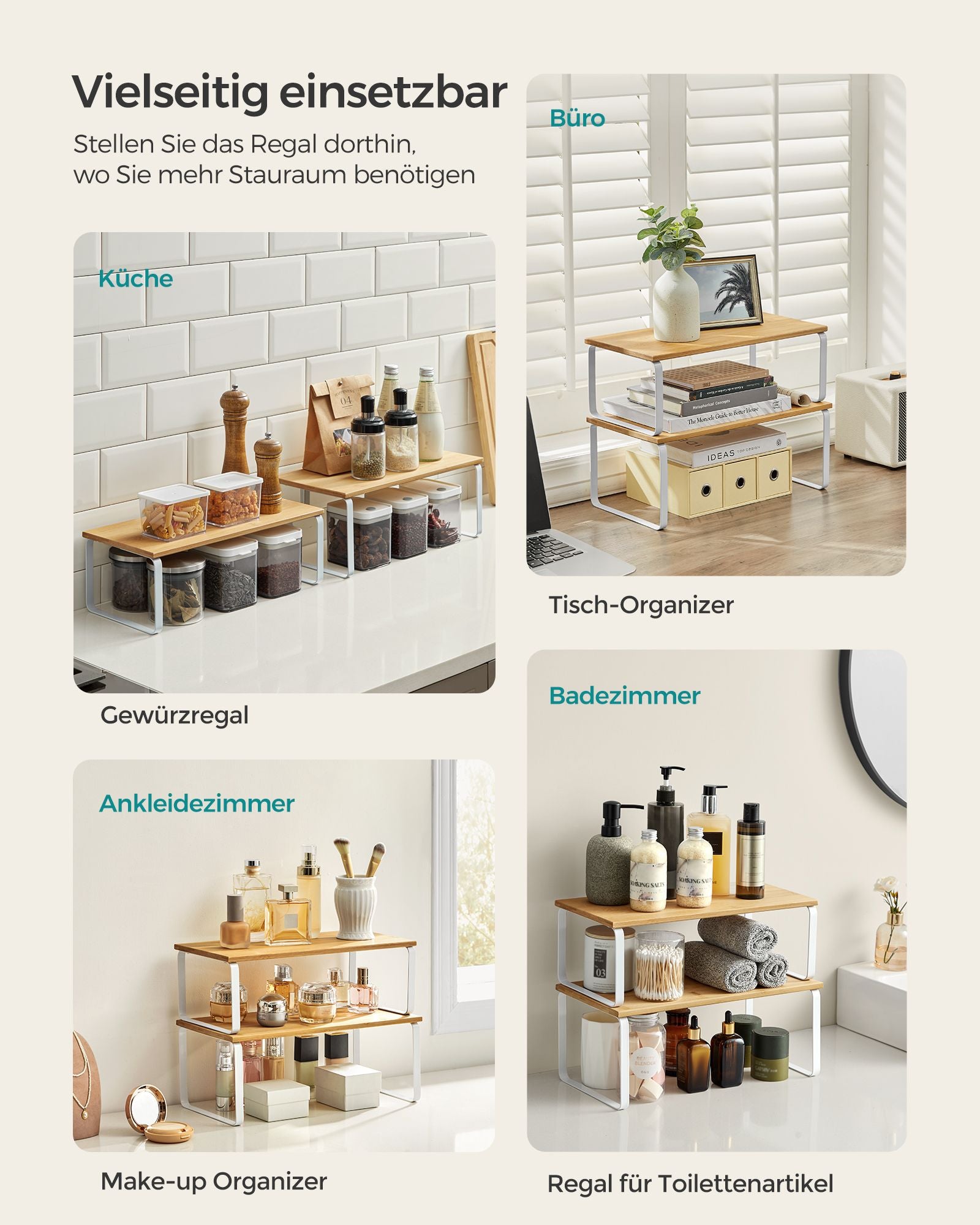 Küchenregal 4er Set erweiterbar wolkenweiß-naturbeige