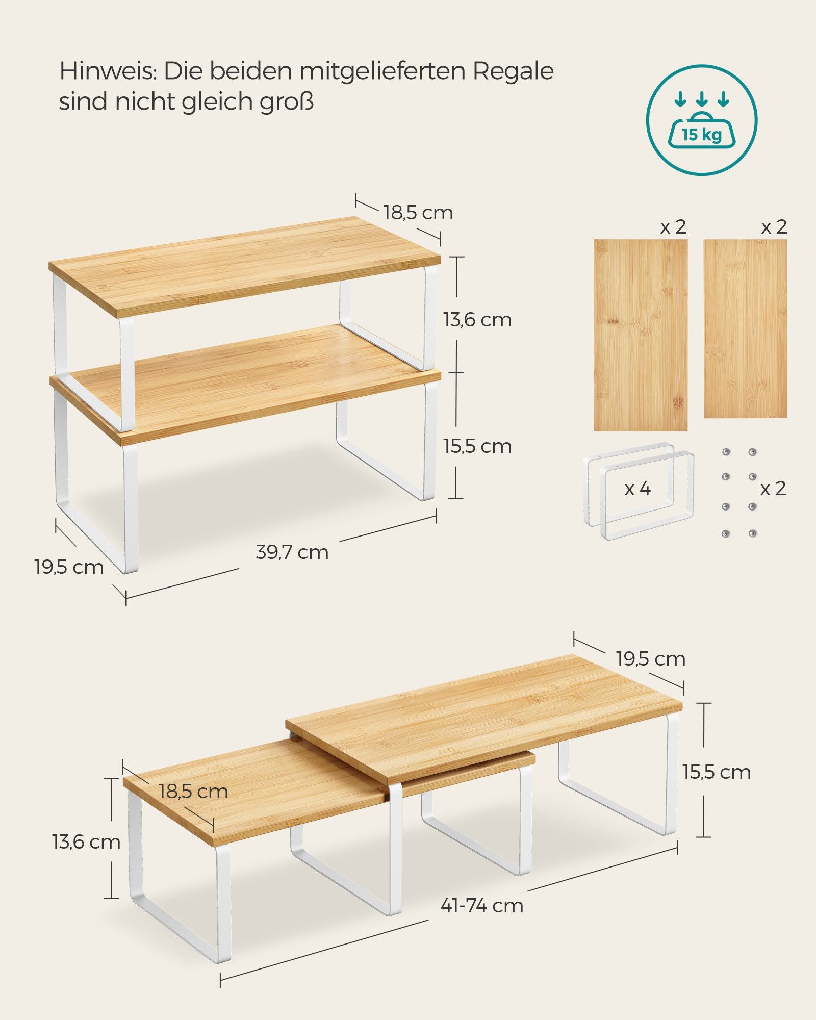 Küchenregal 4er Set erweiterbar wolkenweiß-naturbeige