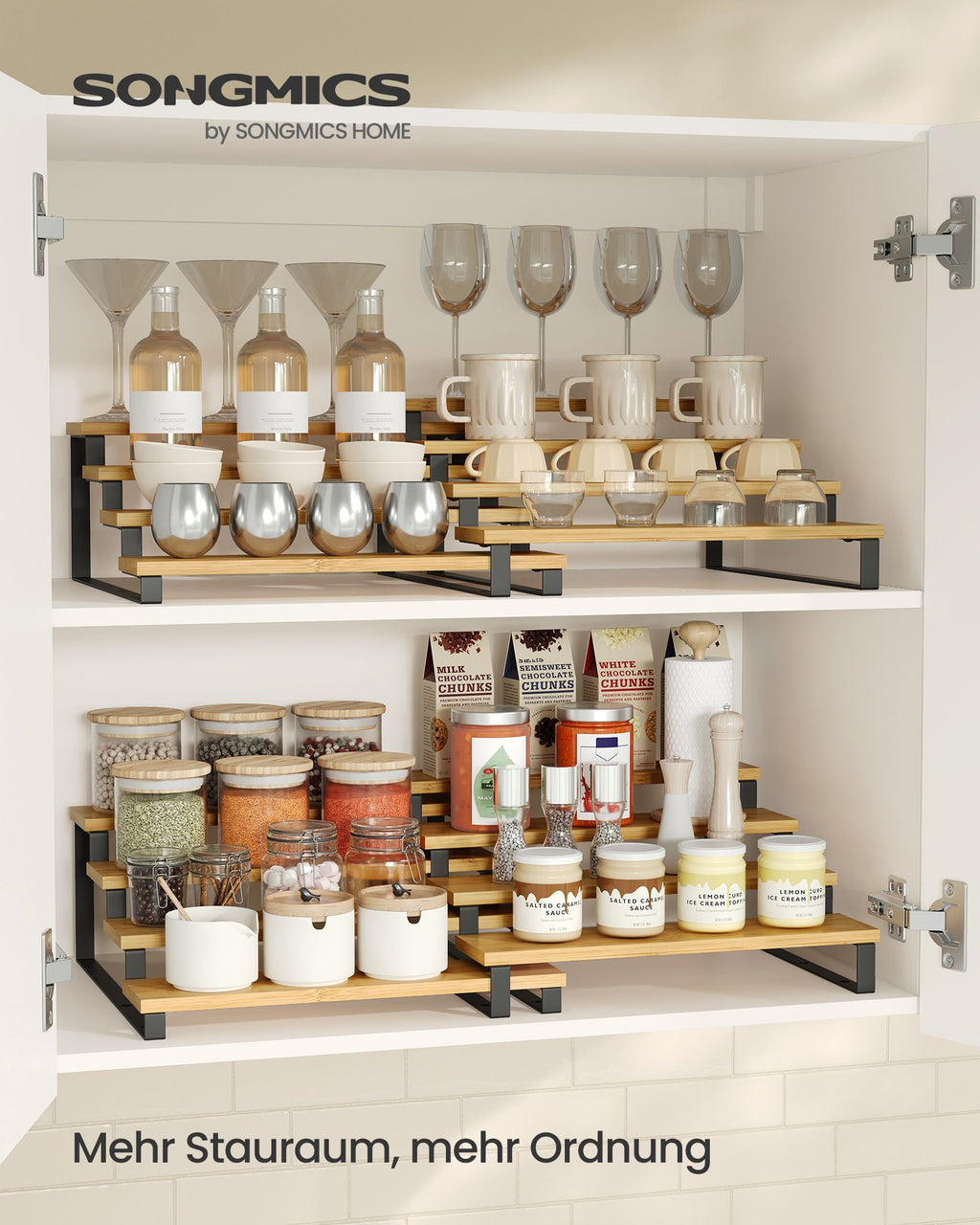 Gewürzregale 2er Set je 4 Ablagen naturbeige-tintenschwarz