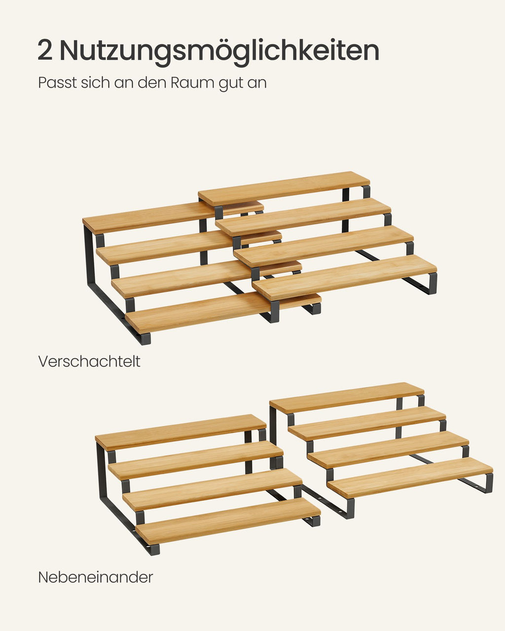Gewürzregale 2er Set je 4 Ablagen naturbeige-tintenschwarz