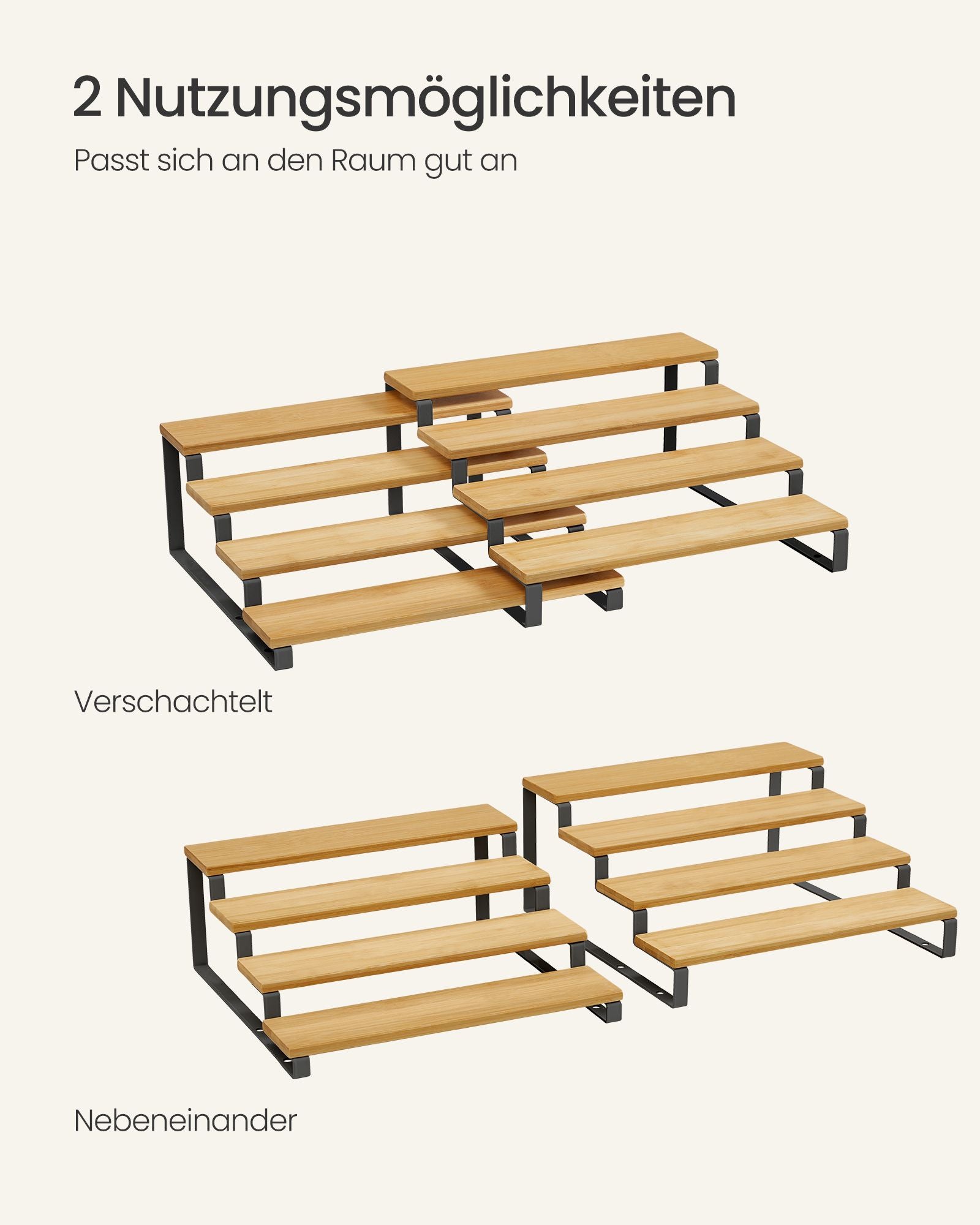 Gewürzregale 2er Set je 4 Ablagen naturbeige-tintenschwarz