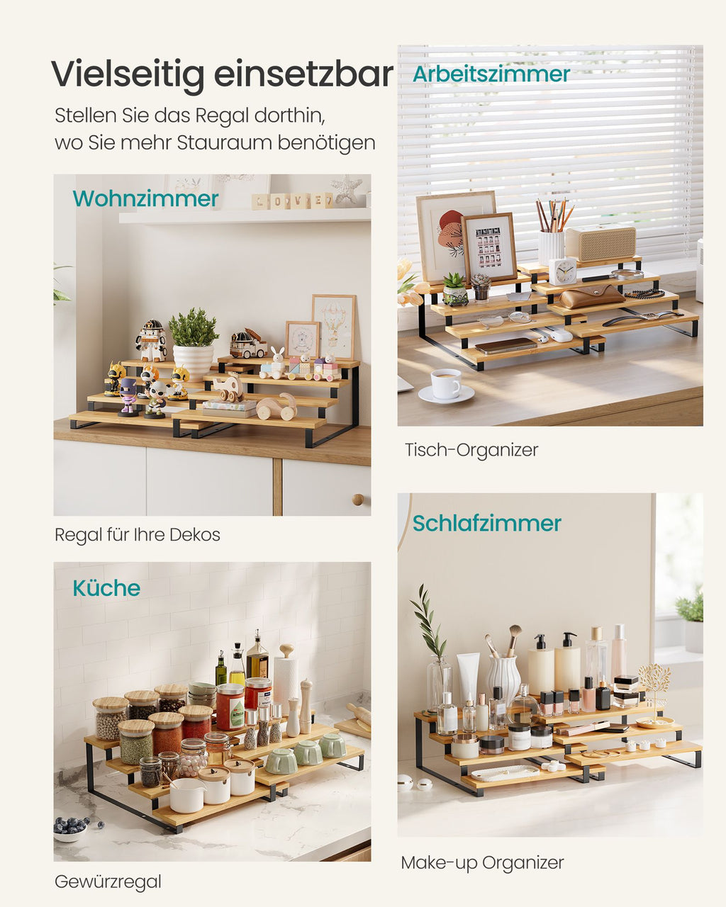 Gewürzregale 2er Set je 4 Ablagen naturbeige-tintenschwarz