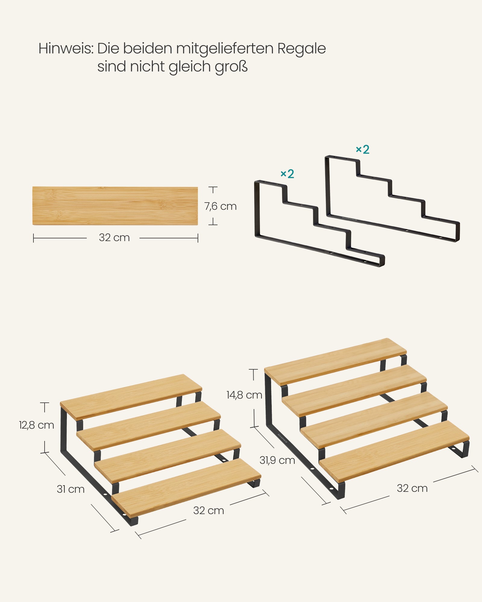 Gewürzregale 2er Set je 4 Ablagen naturbeige-tintenschwarz