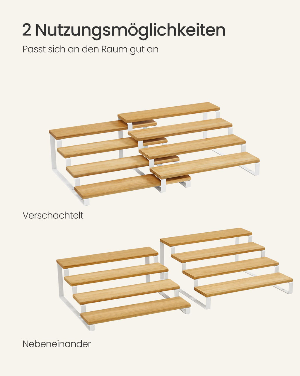 Gewürzregale 2er Set je 4 Ablagen naturbeige-wolkenweiß