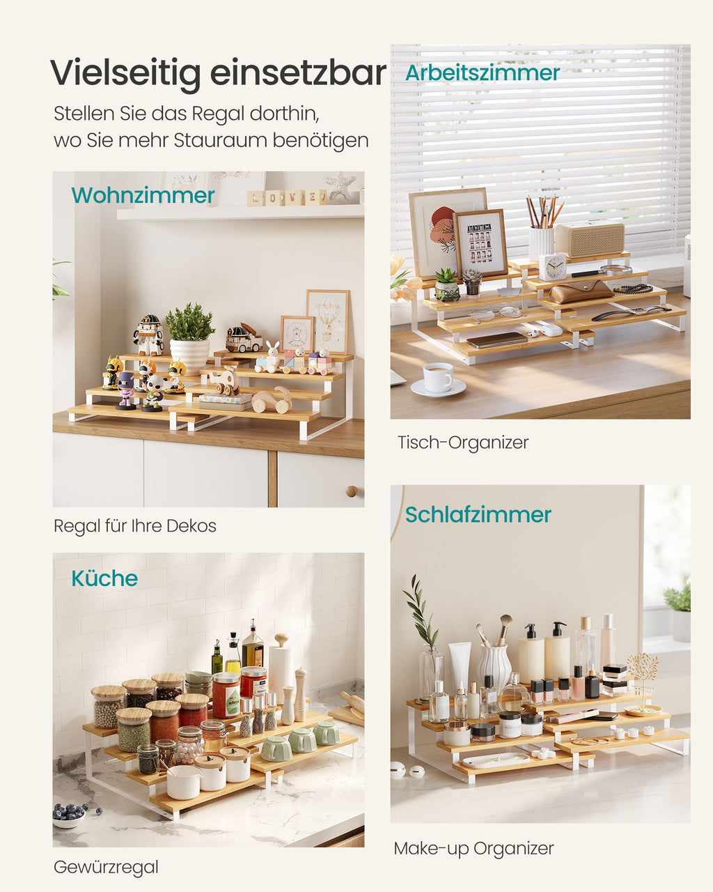 Gewürzregale 2er Set je 4 Ablagen naturbeige-wolkenweiß