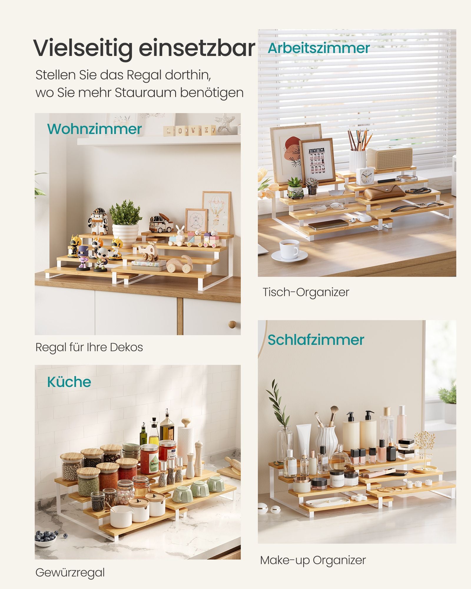 Gewürzregale 2er Set je 4 Ablagen naturbeige-wolkenweiß