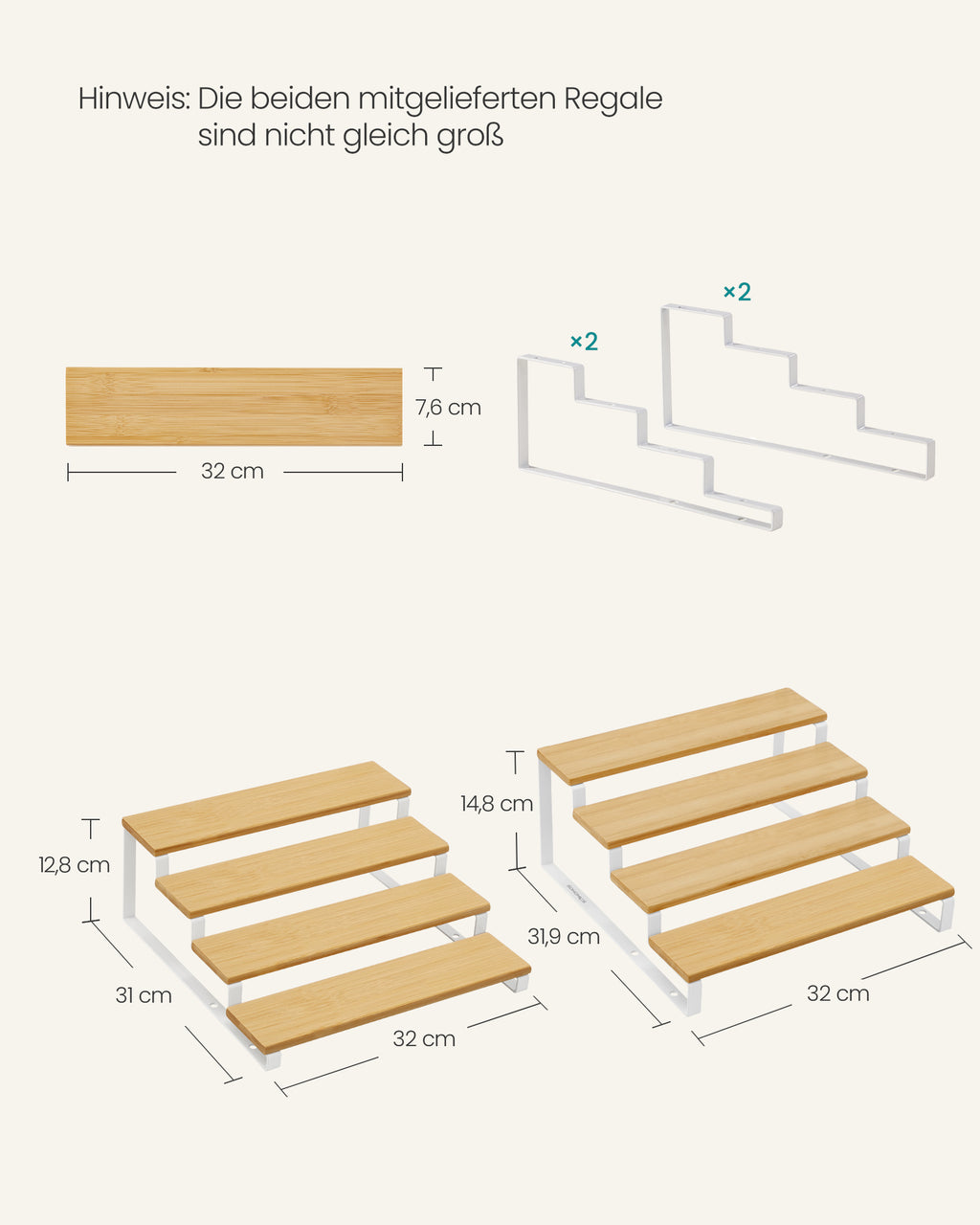 Gewürzregale 2er Set je 4 Ablagen naturbeige-wolkenweiß