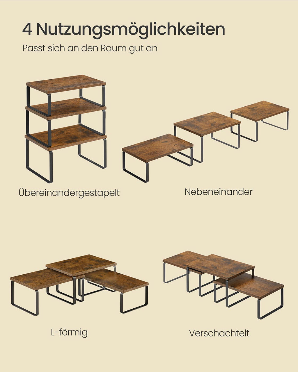 Gewürzregal 3er Set stapelbar und erweiterbar vintagebraun-mattschwarz