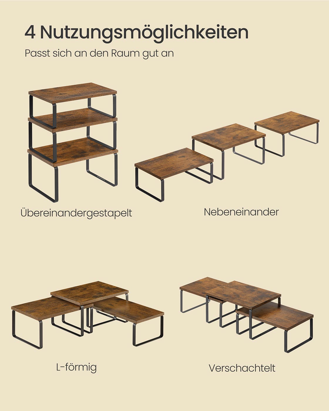 Gewürzregal 3er Set stapelbar und erweiterbar vintagebraun-mattschwarz