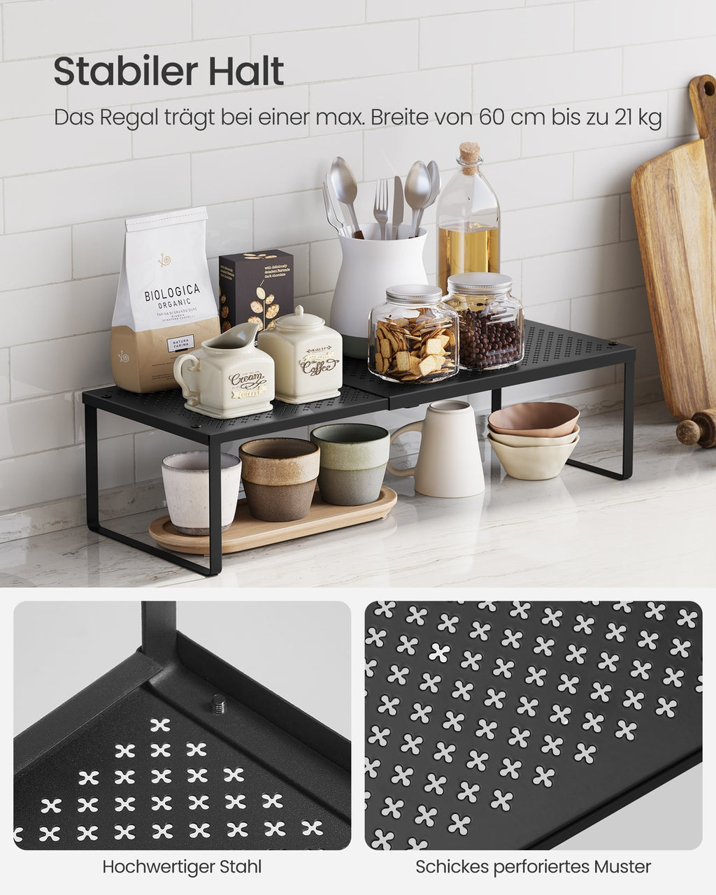 Gewürzregal 2er Set ausziehbar 23 x (38-60) x 15,3 cm mattschwarz
