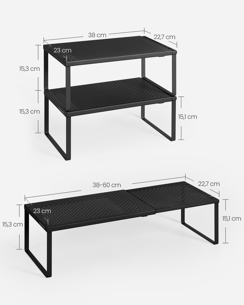 Gewürzregal 2er Set ausziehbar 23 x (38-60) x 15,3 cm mattschwarz
