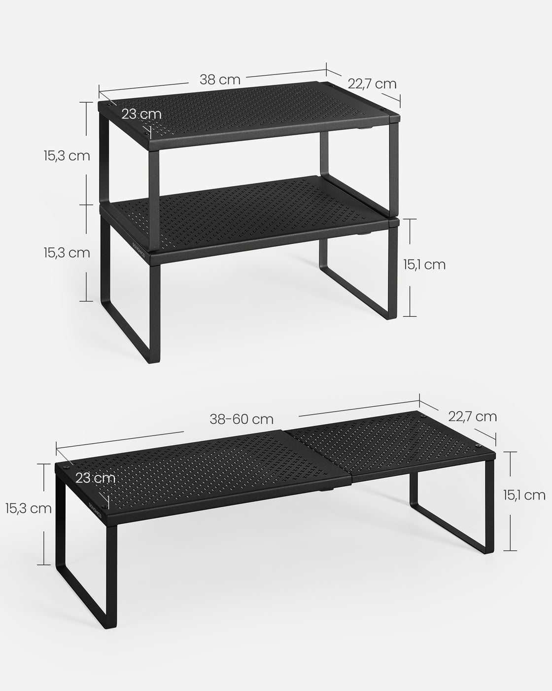 Gewürzregal 2er Set ausziehbar 23 x (38-60) x 15,3 cm mattschwarz