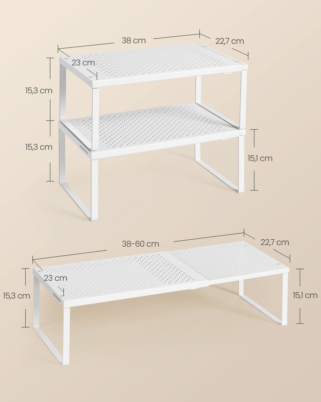 Gewürzregal 2er Set ausziehbar 23 x (38-60) x 15,3 cm mattweiß
