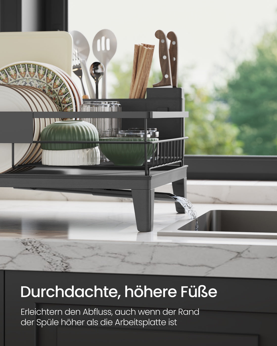 Drehbares Abtropfgestell mit Abtropfschale und Besteckablage anthrazitgrau