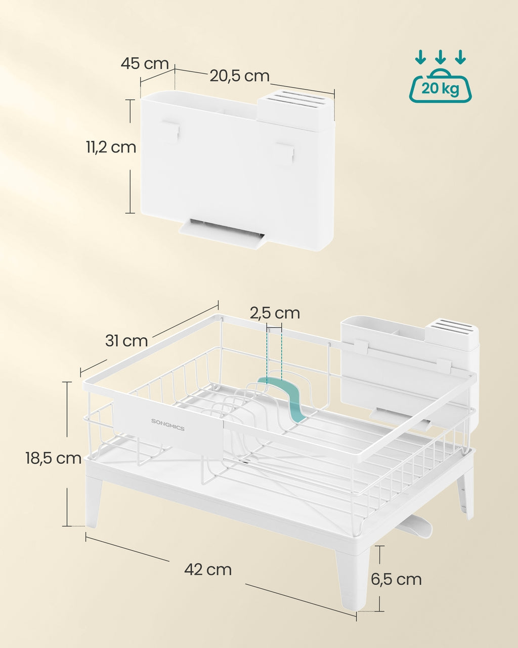 Drehbares Abtropfgestell mit Abtropfschale und Besteckablage