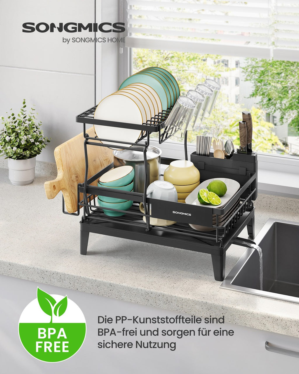Geschirrabtropfständer mit zwei Ebenen für