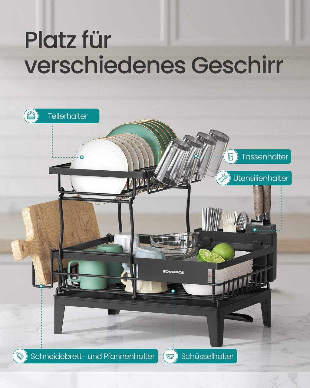 Geschirrabtropfständer mit zwei Ebenen für