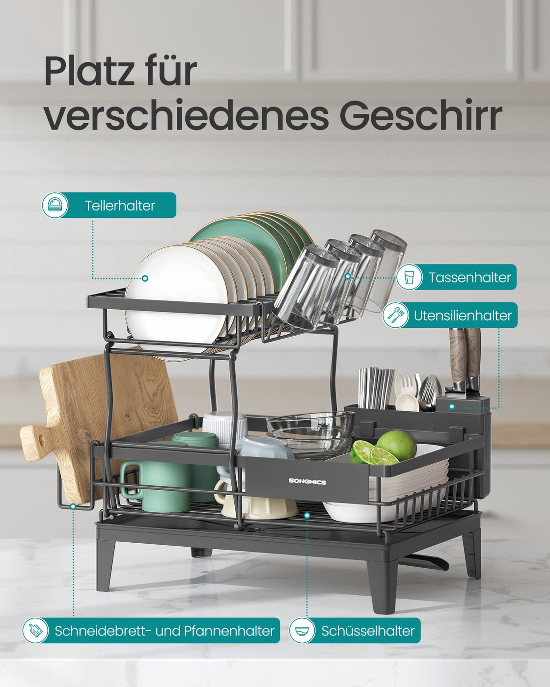 Abtropfgestell Geschirr, 2 stufiger Geschirr-Abtropfständer