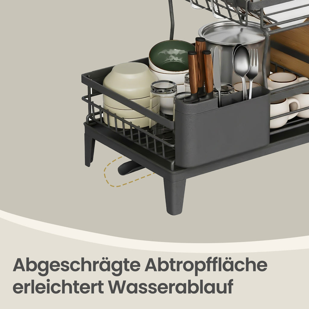 Geschirrständer 2-stufig, Abtropfgestell mit drehbarem Ablauf, Besteckhalter