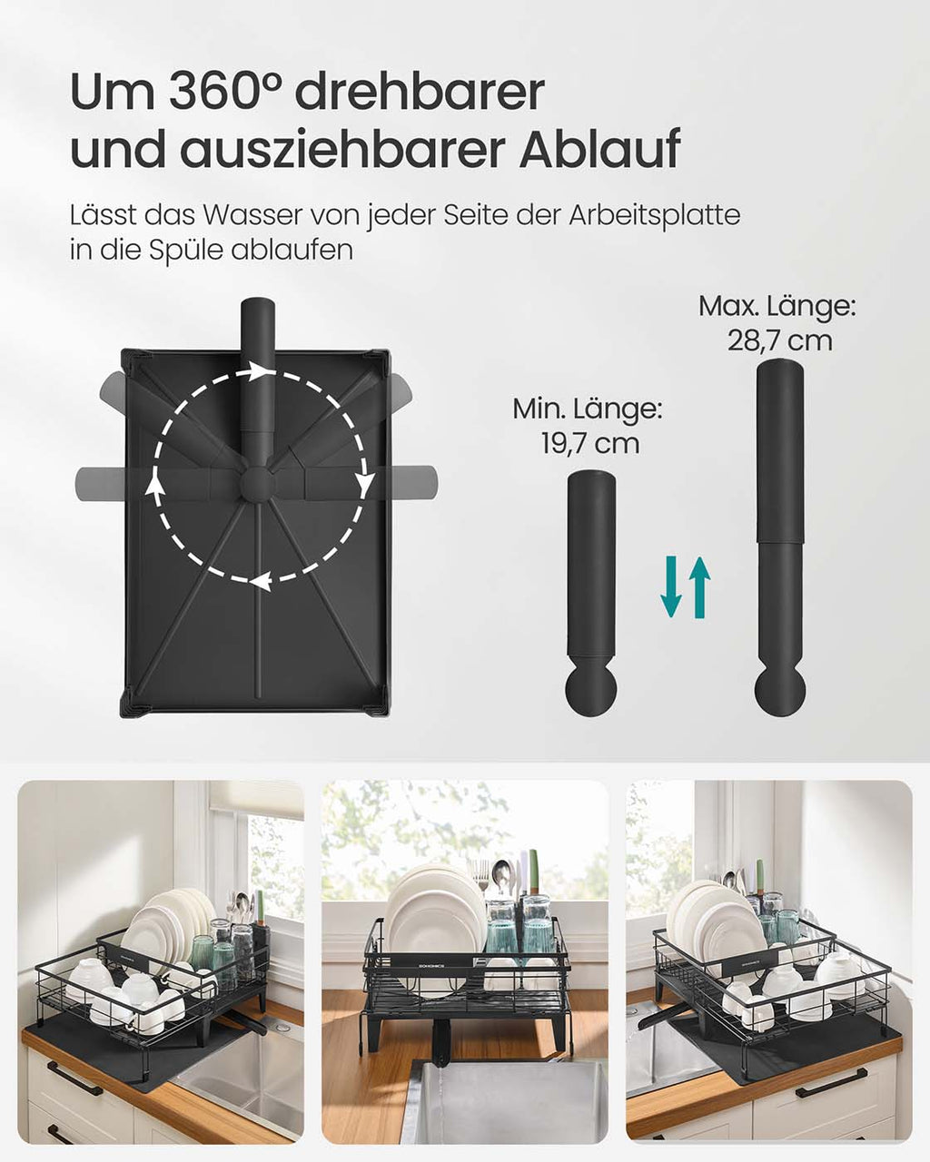 Abtropfgestell Geschirr mit Silikonmatte und Ablauf tintenschwarz
