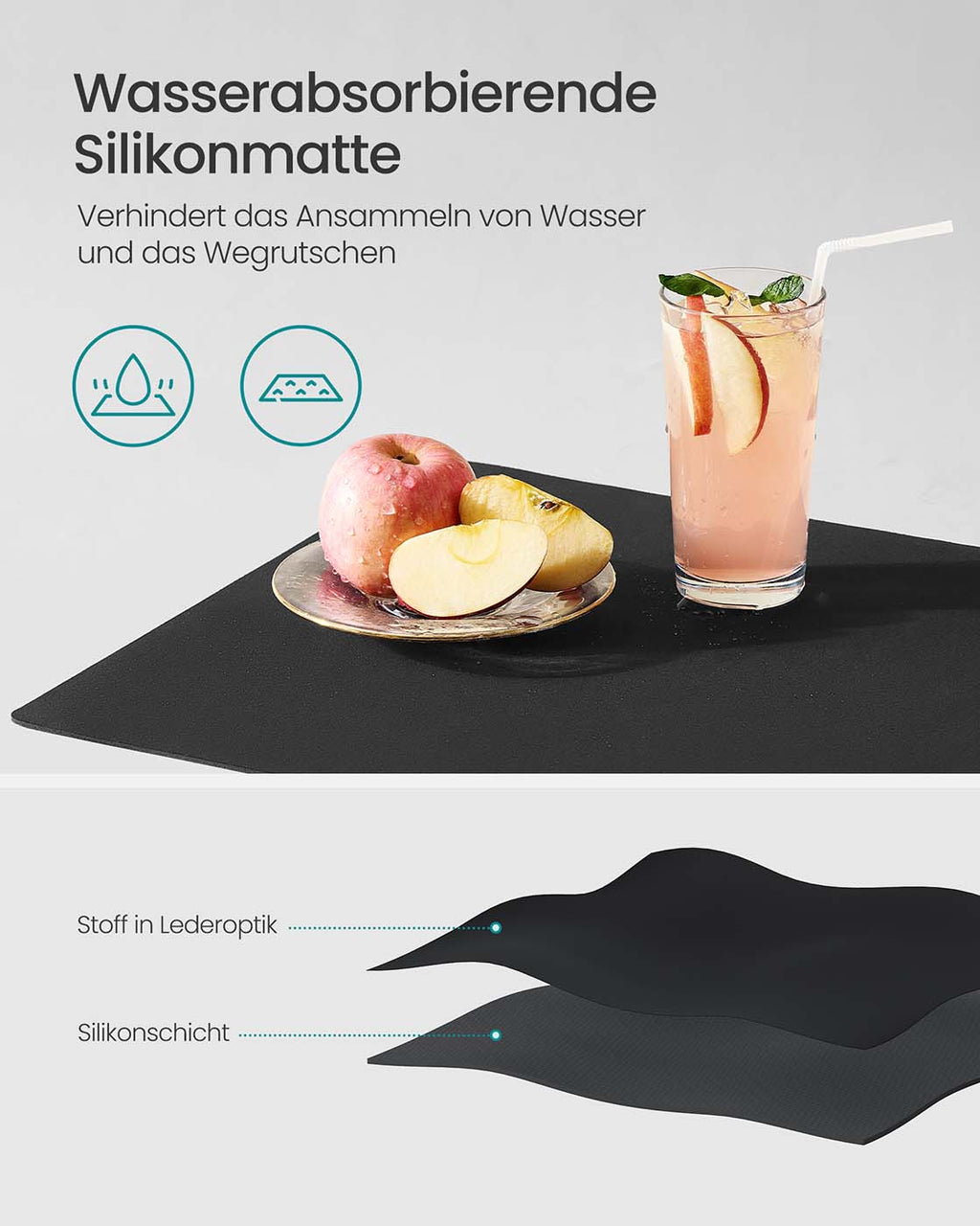 Abtropfgestell Geschirr mit Silikonmatte und Ablauf tintenschwarz