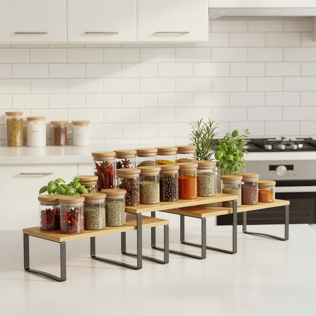 3er Set Gewürzregale, Küchen-Organizer, stapelbar und erweiterbar