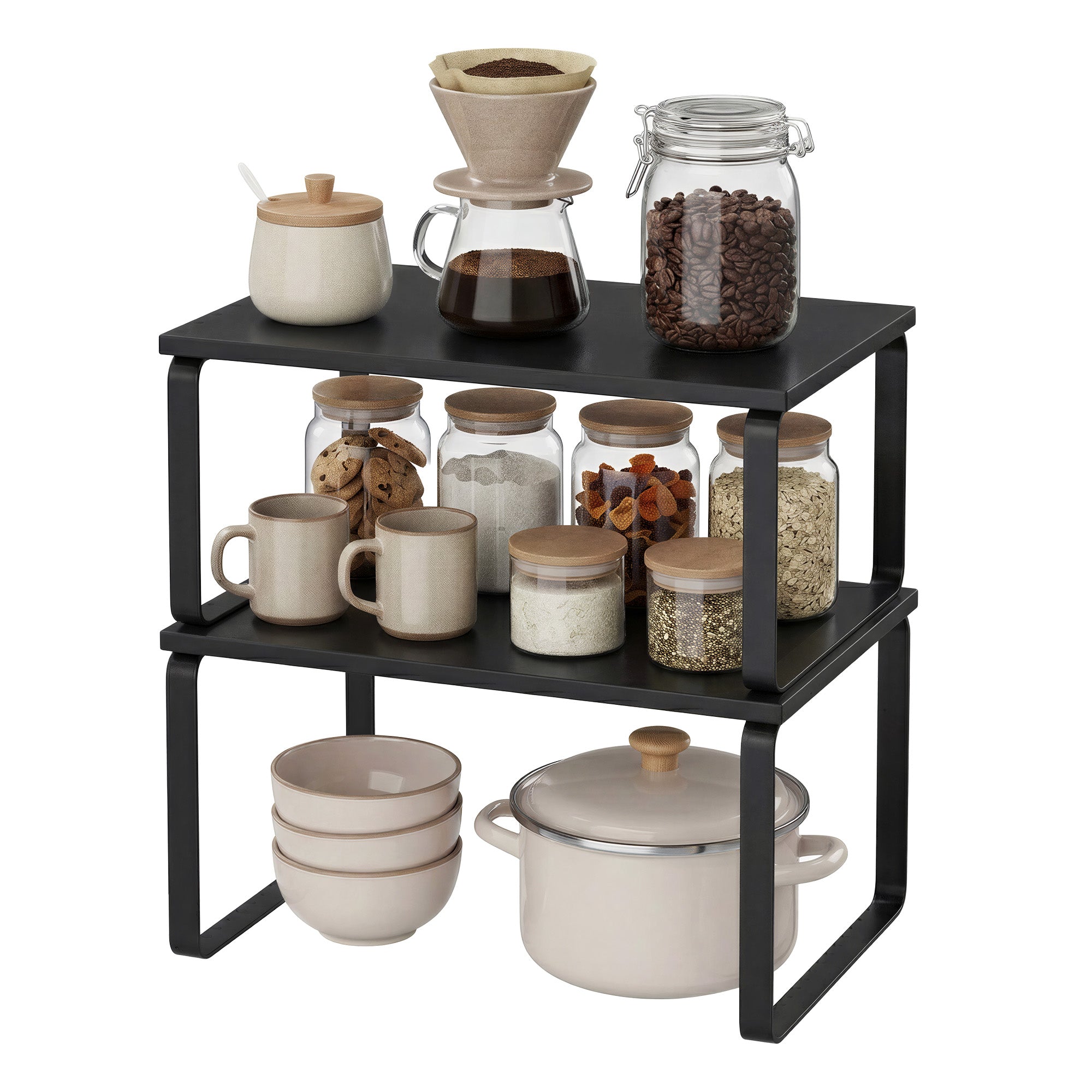2er Set Küchenregal, stapelbare Gewürzablage, Schrank-Organizer für Küche