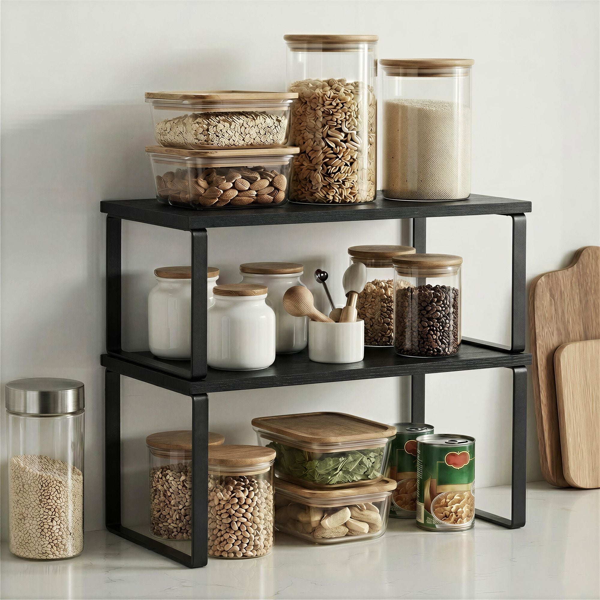 2er Set Küchenregal, stapelbare Gewürzablage, Schrank-Organizer für Küche