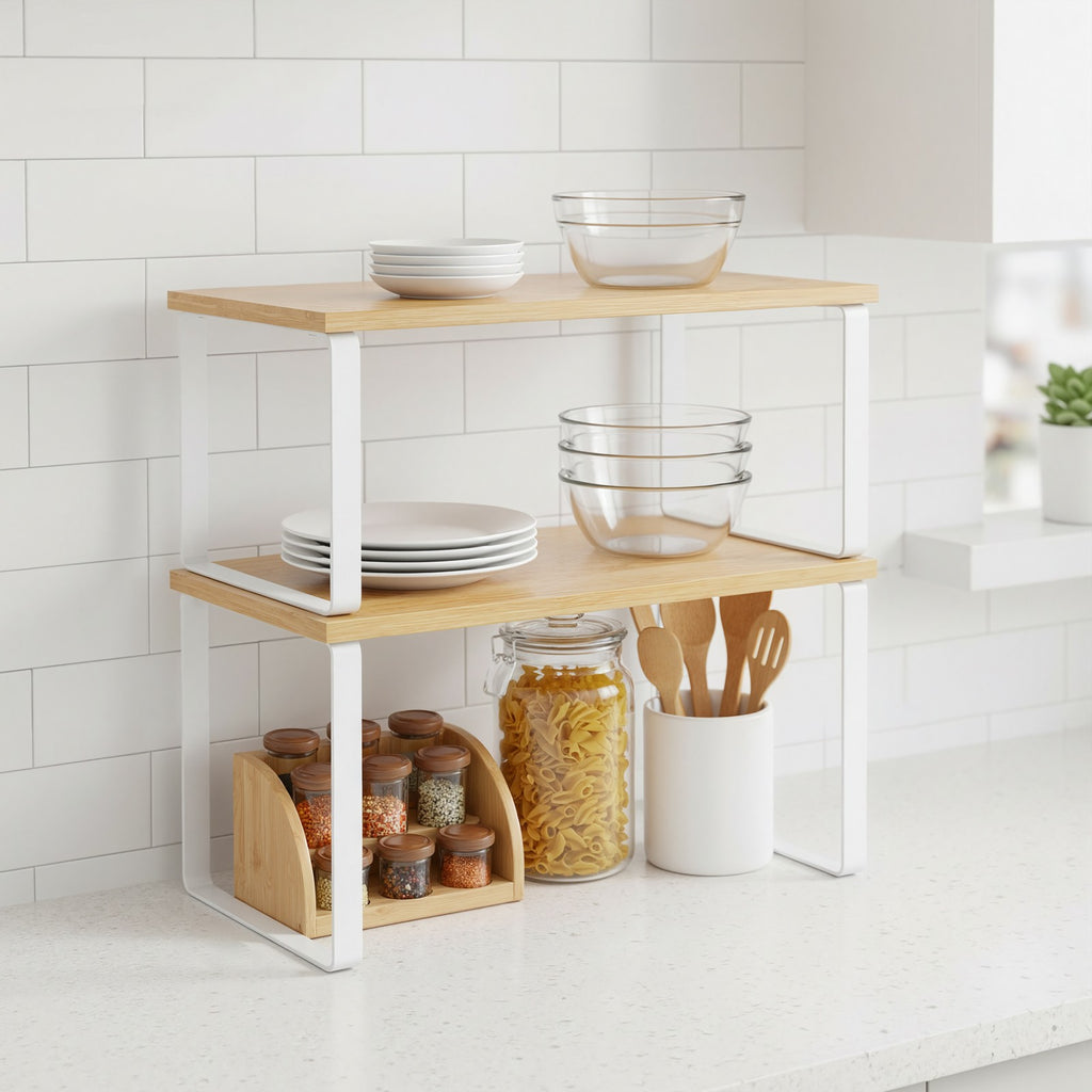 Gewürzständer 2er Set, stapelbar, erweiterbarer Schrank-Organizer für Küche