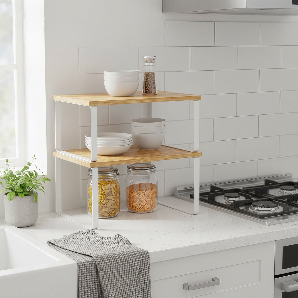 Gewürzständer 2er Set, stapelbar, erweiterbarer Schrank-Organizer für Küche