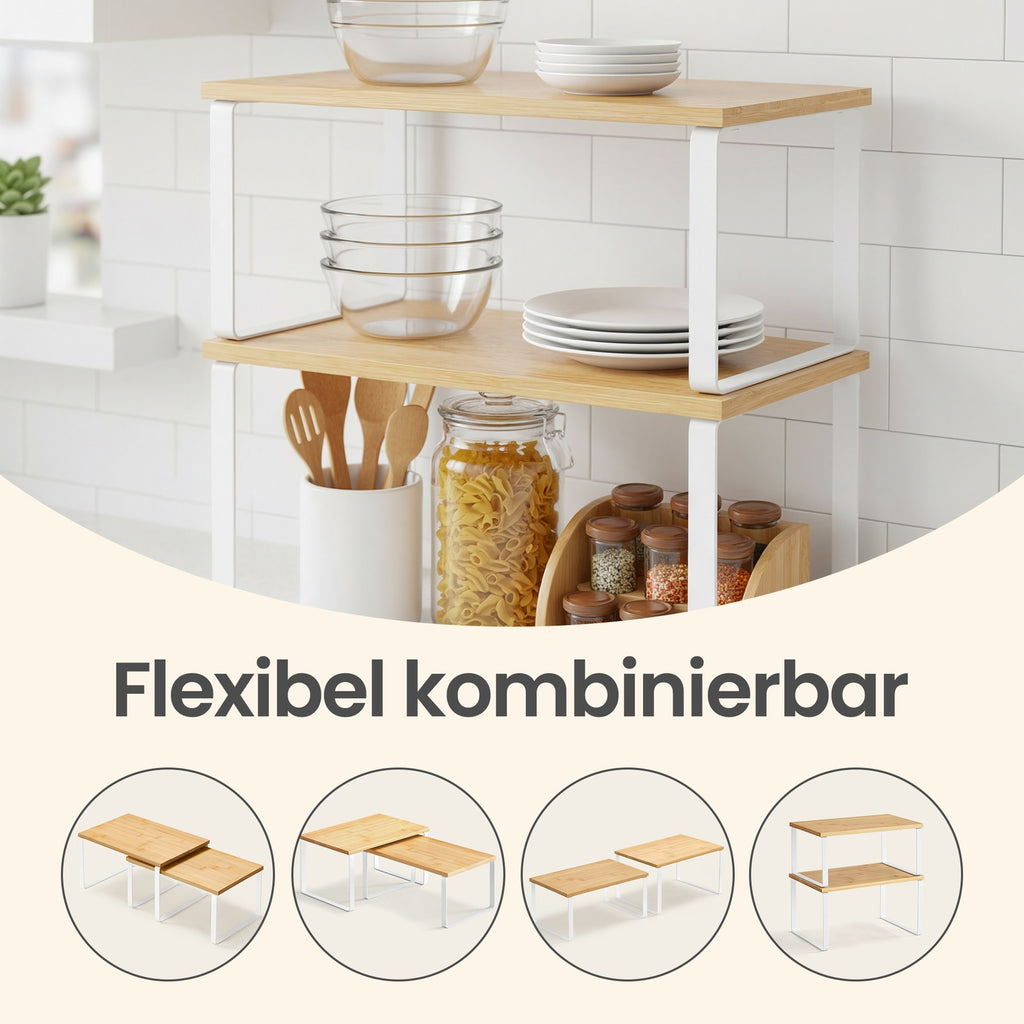 Gewürzständer 2er Set, stapelbar, erweiterbarer Schrank-Organizer für Küche