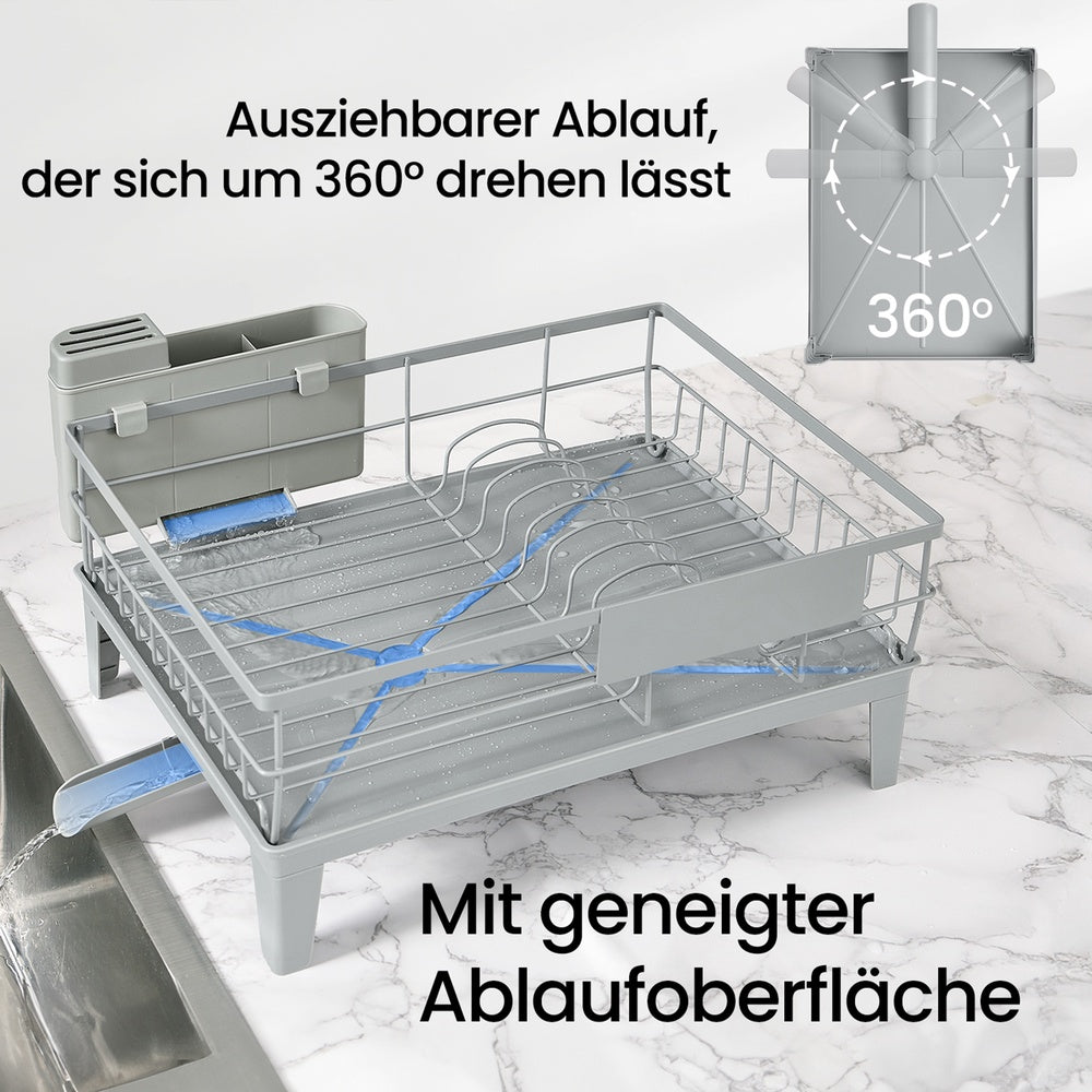Geschirrständer mit Abtropfschale, drehbarer Ablauf, Besteckhalter