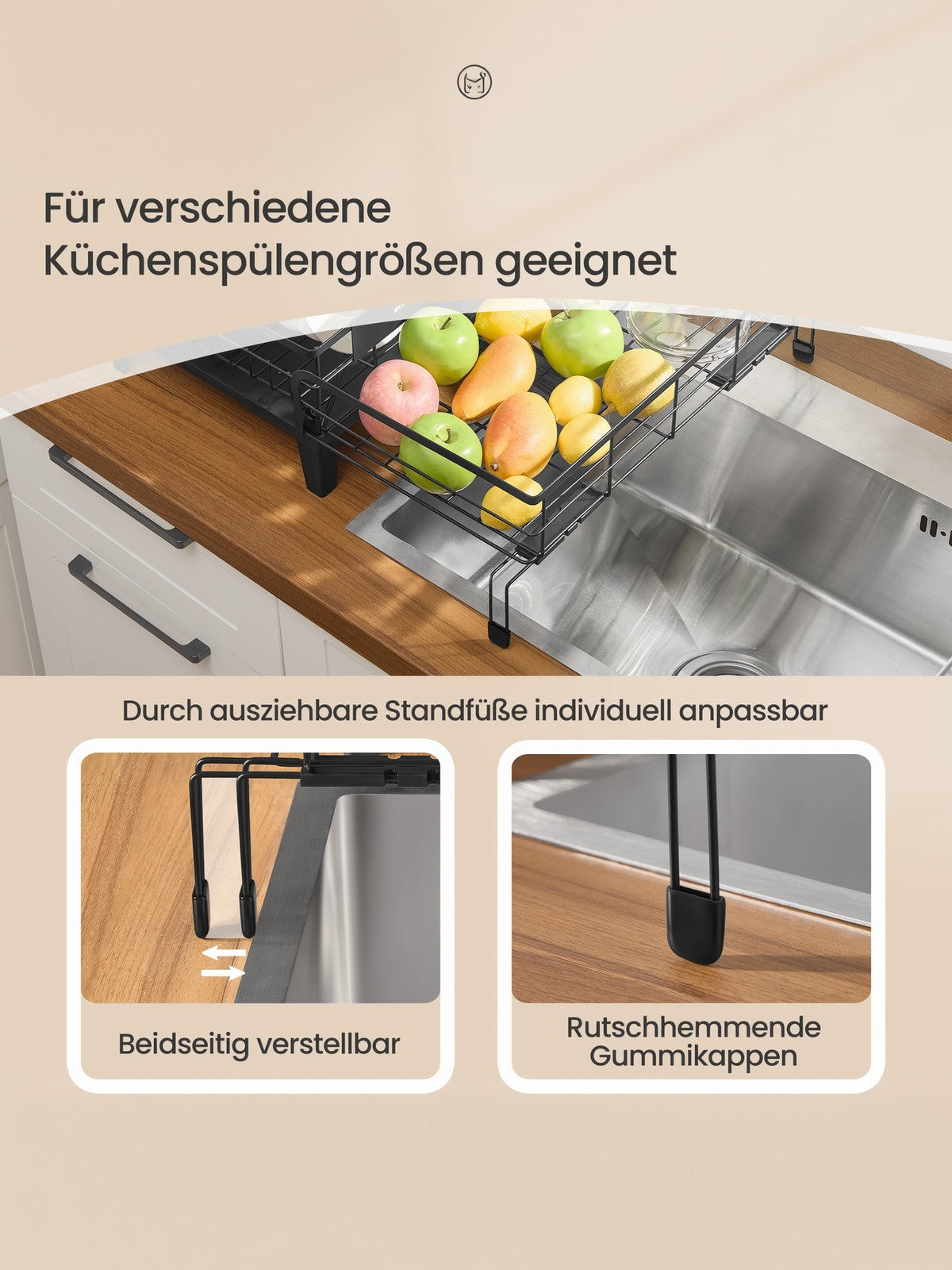 Geschirrständer mit ausziehbarer Abtropfschale, Abtropfgestell, 360° drehbar