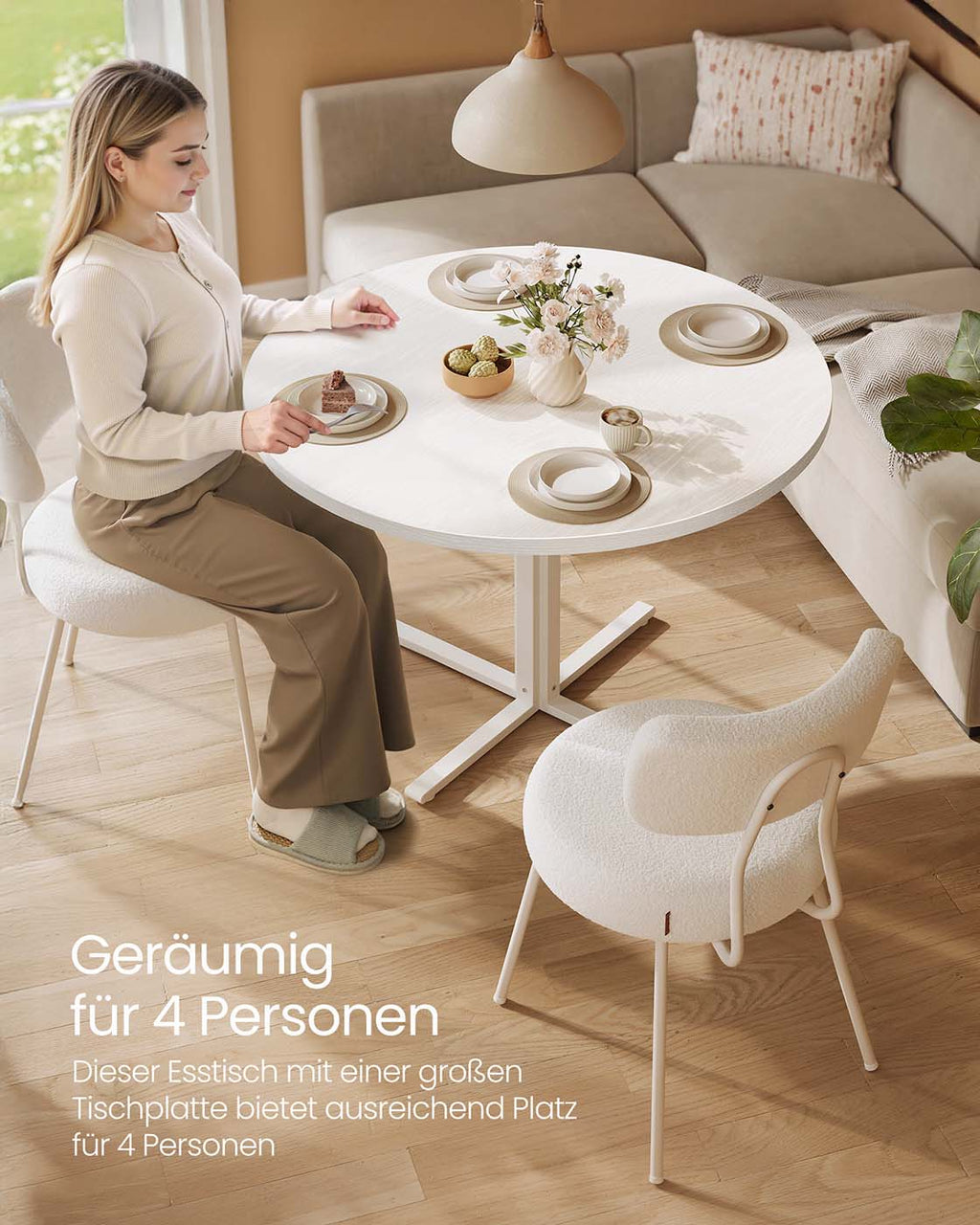 Runder Esstisch für 4 Personen für Esszimmer schneeweiß