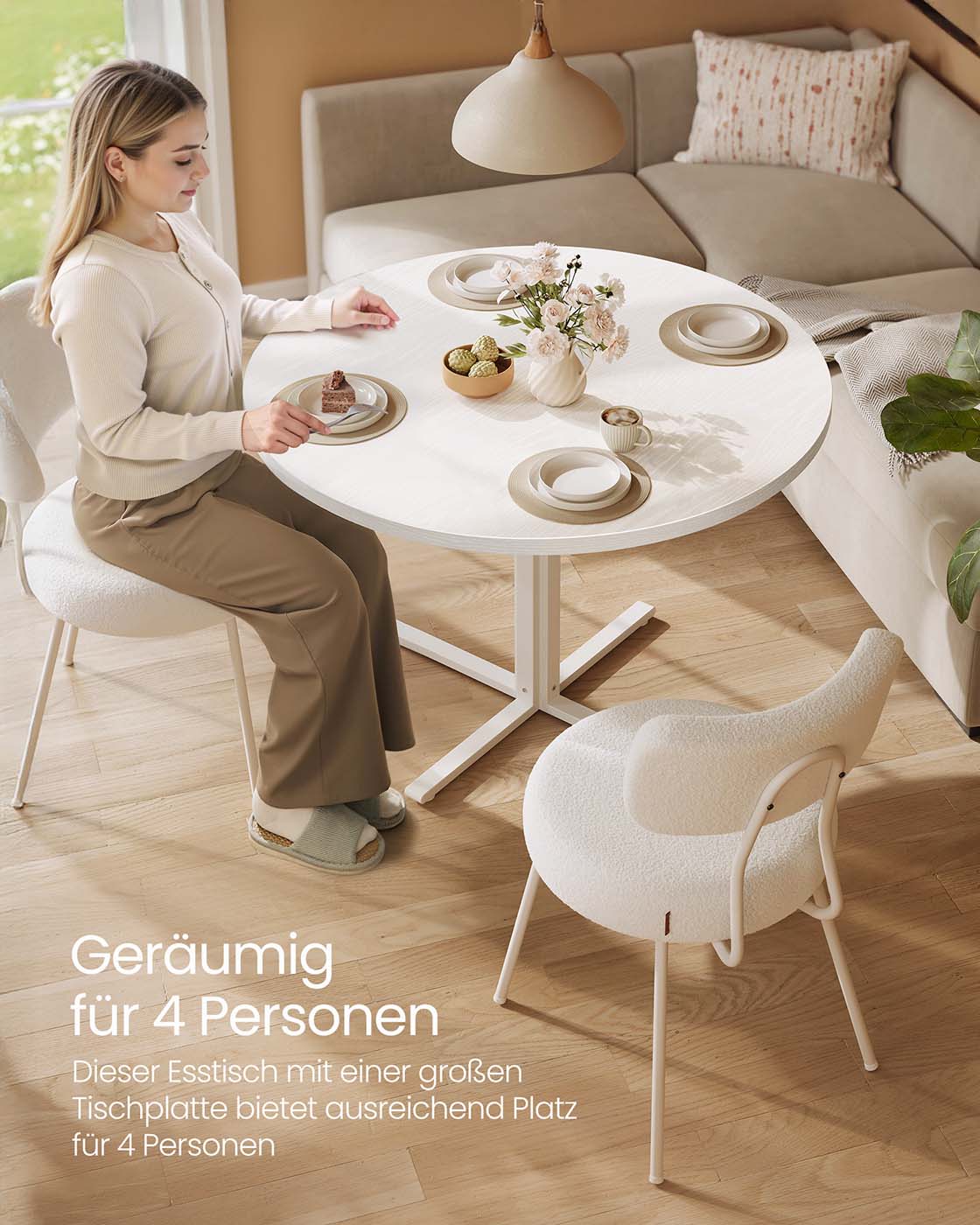 Runder Esstisch für 4 Personen für Esszimmer schneeweiß