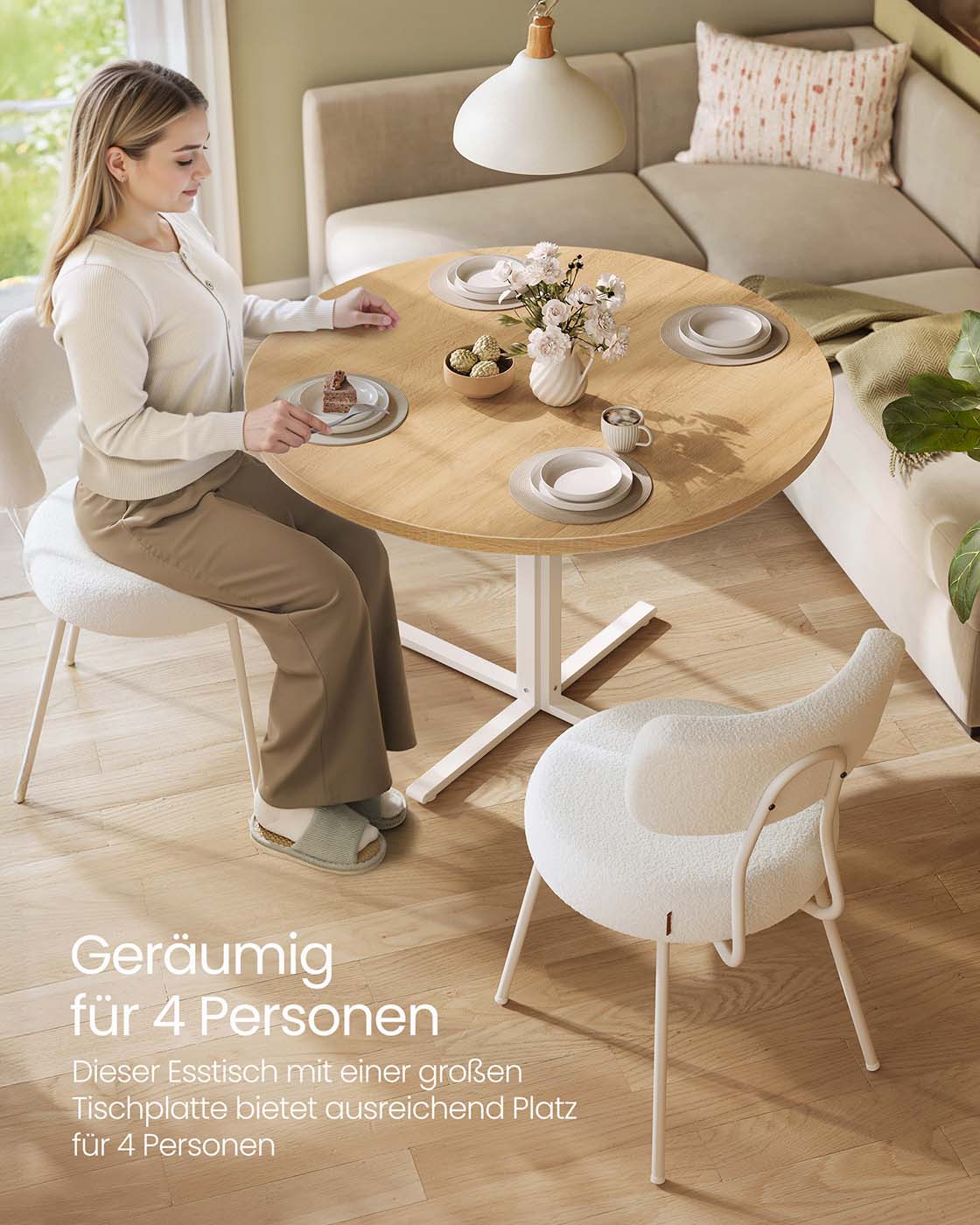 Runder Esstisch für 4 Personen für Esszimmer goldeichenfarben