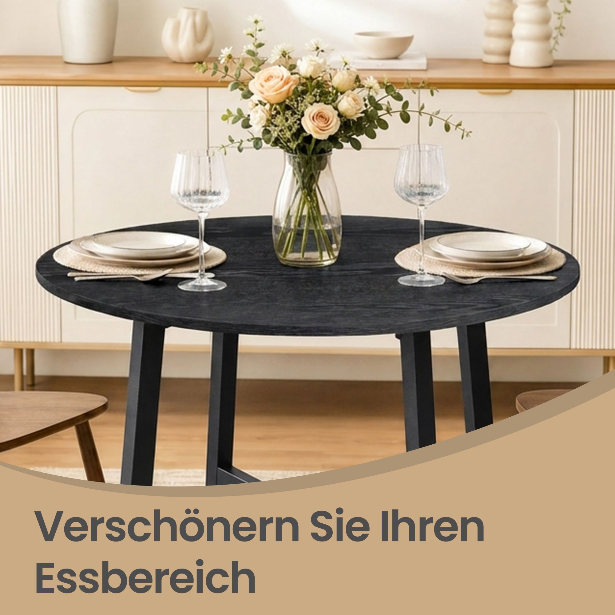 Küchentisch rund, kleiner Esstisch im Industrie-Design, für Büro