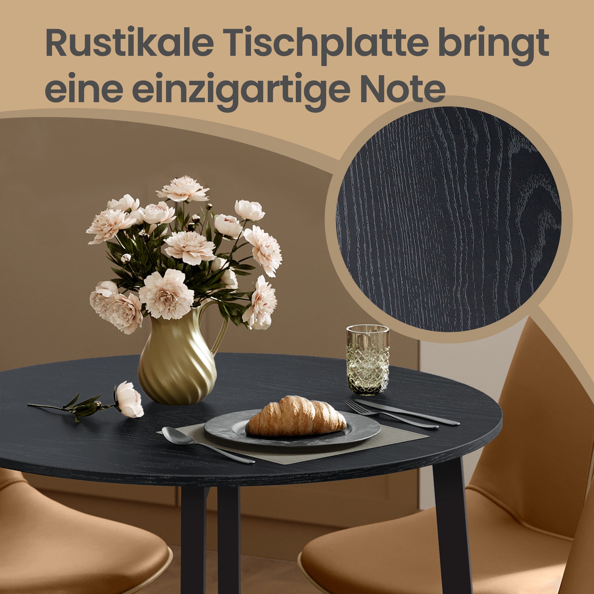 Küchentisch rund, kleiner Esstisch im Industrie-Design, für Büro
