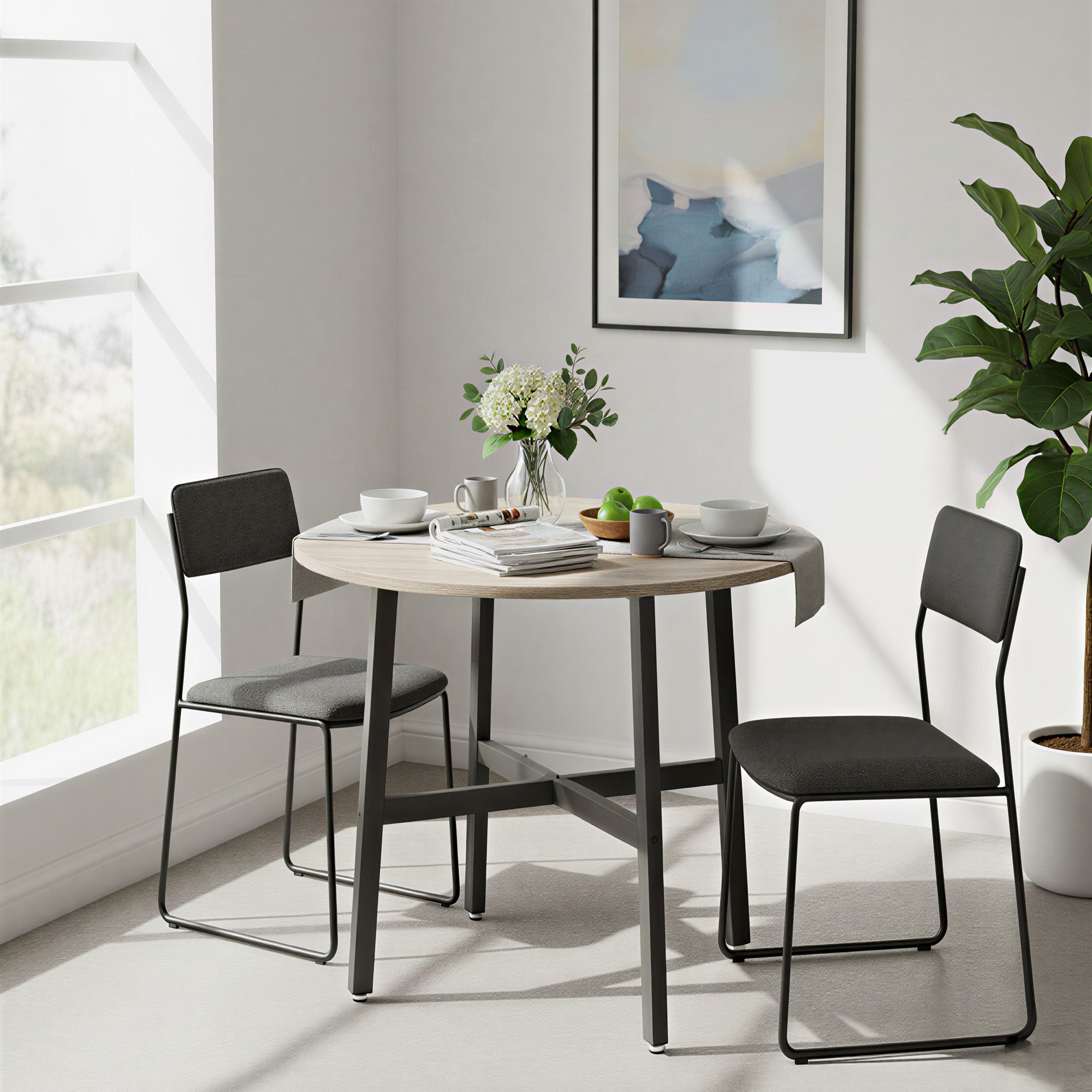 Runder Küchentisch, kleiner Esstisch im Industrie-Design, für Büro und Wohnzimmer