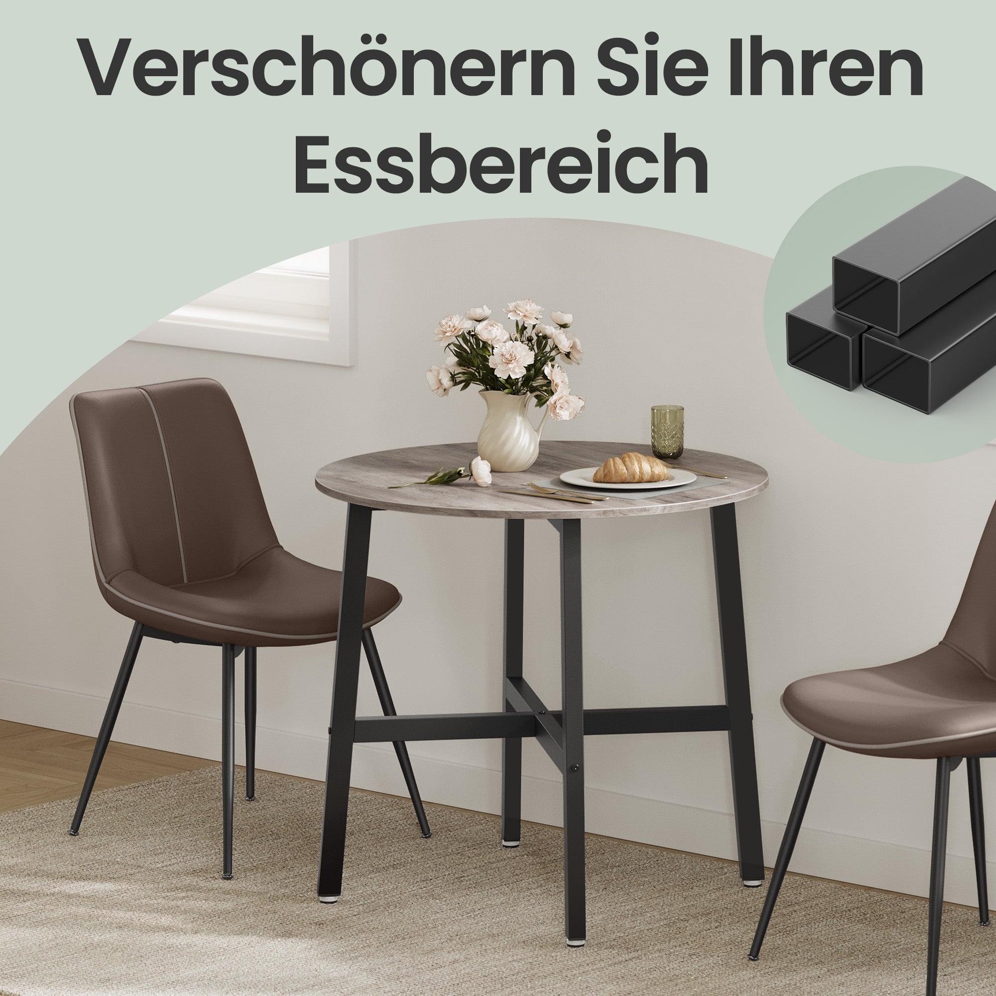 Runder Küchentisch, kleiner Esstisch im Industrie-Design, für Büro und Wohnzimmer