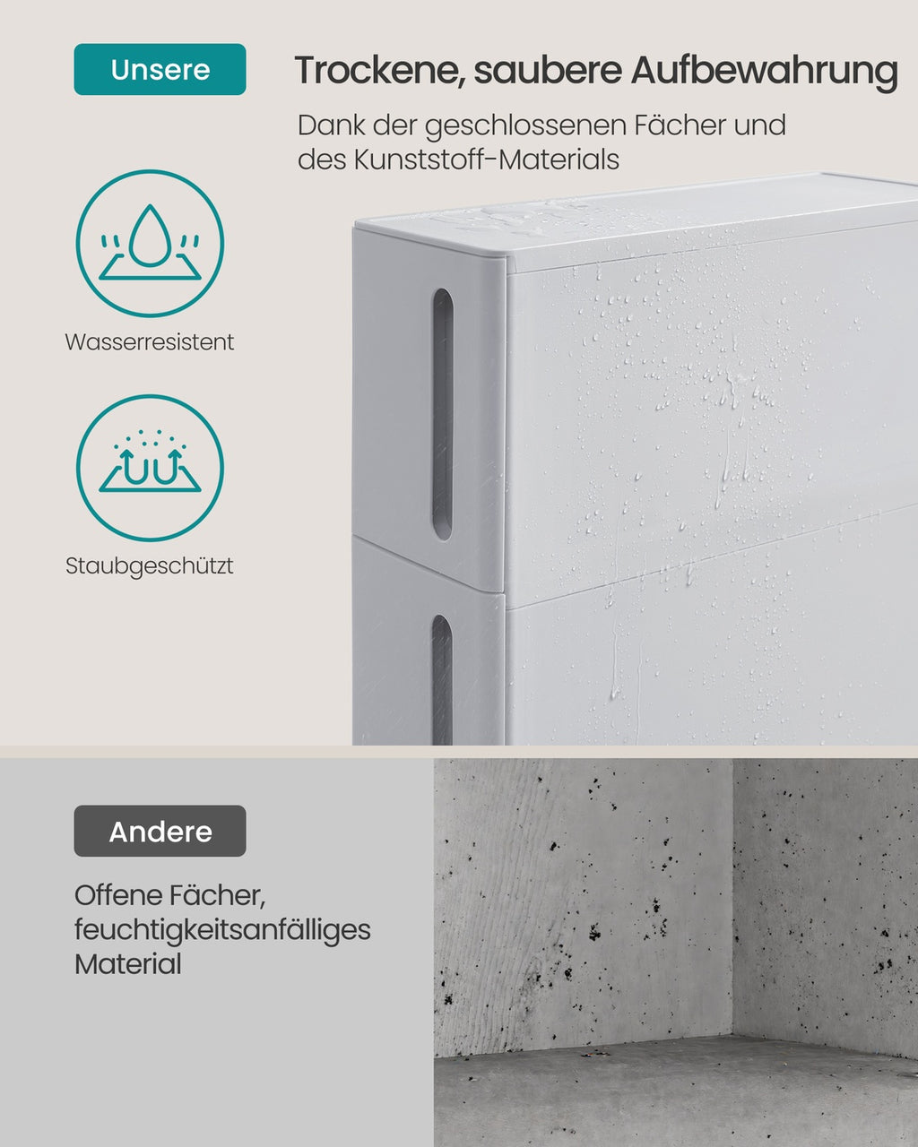 Nischenregal mit Rollen und 4 Schubladen Grau