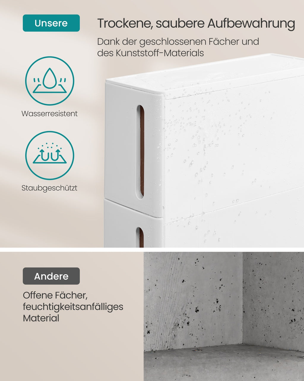 Nischenregal mit 4 SchubladenNischenregal mit Rollen und 4 Schubladen