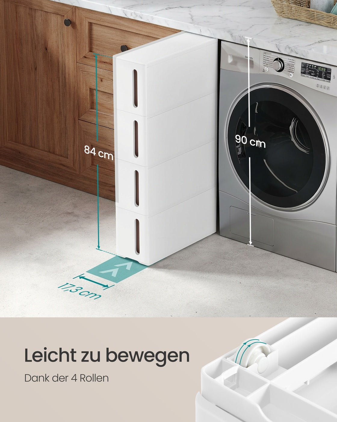 Nischenregal mit 4 SchubladenNischenregal mit Rollen und 4 Schubladen
