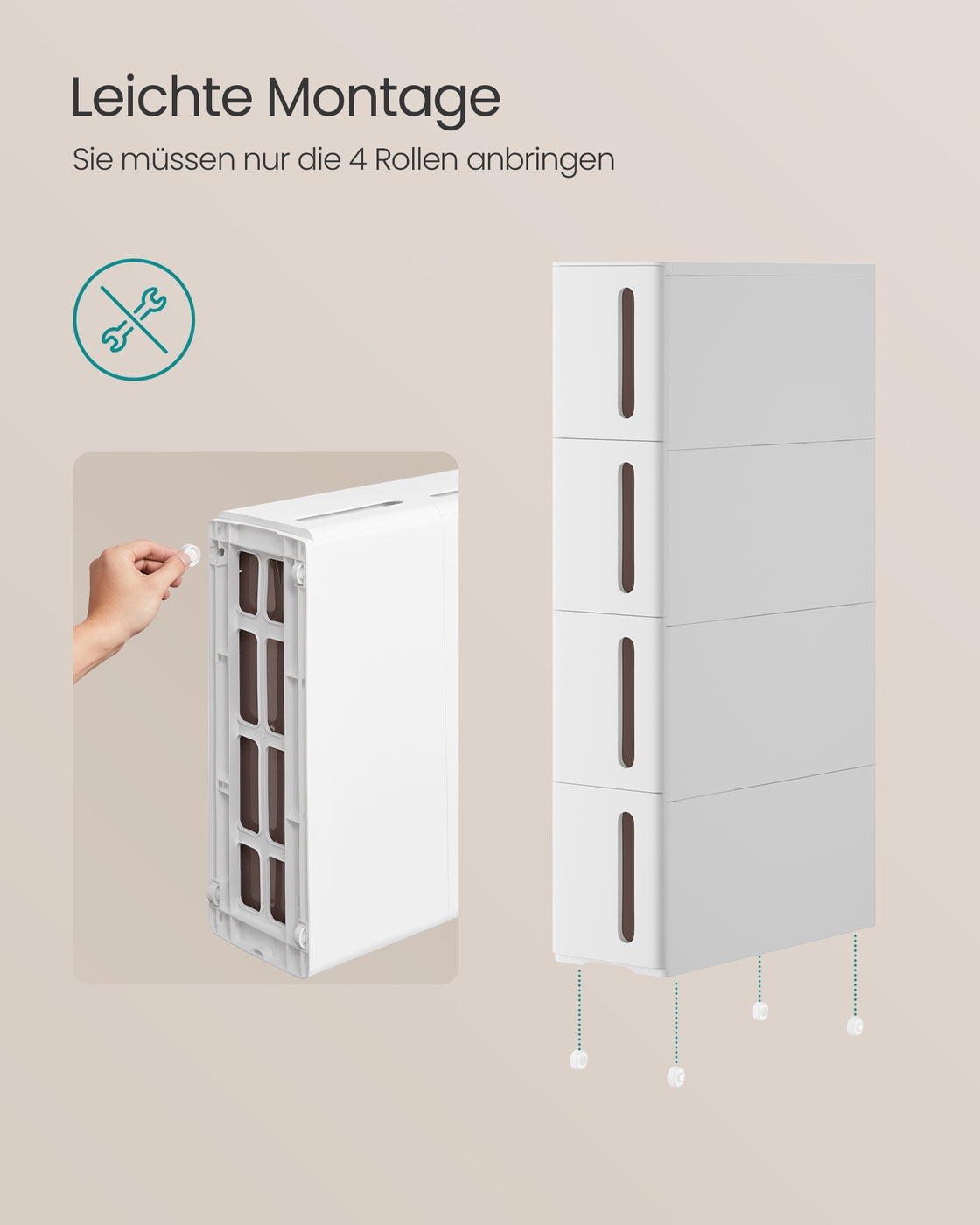 Nischenregal mit 4 SchubladenNischenregal mit Rollen und 4 Schubladen
